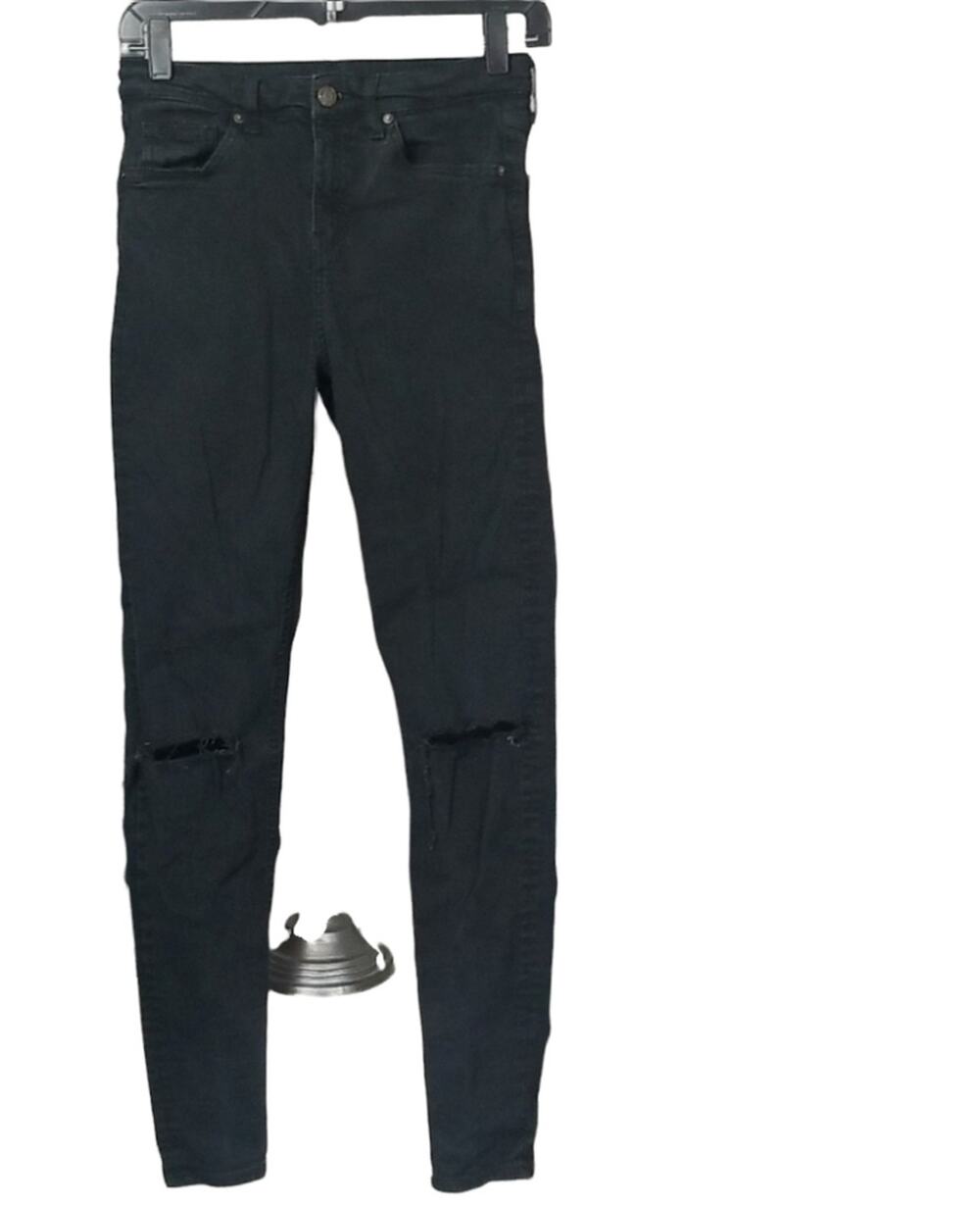 Topshop Womens Size 28 / 34 Jeans Black Distressed Skinny Moto